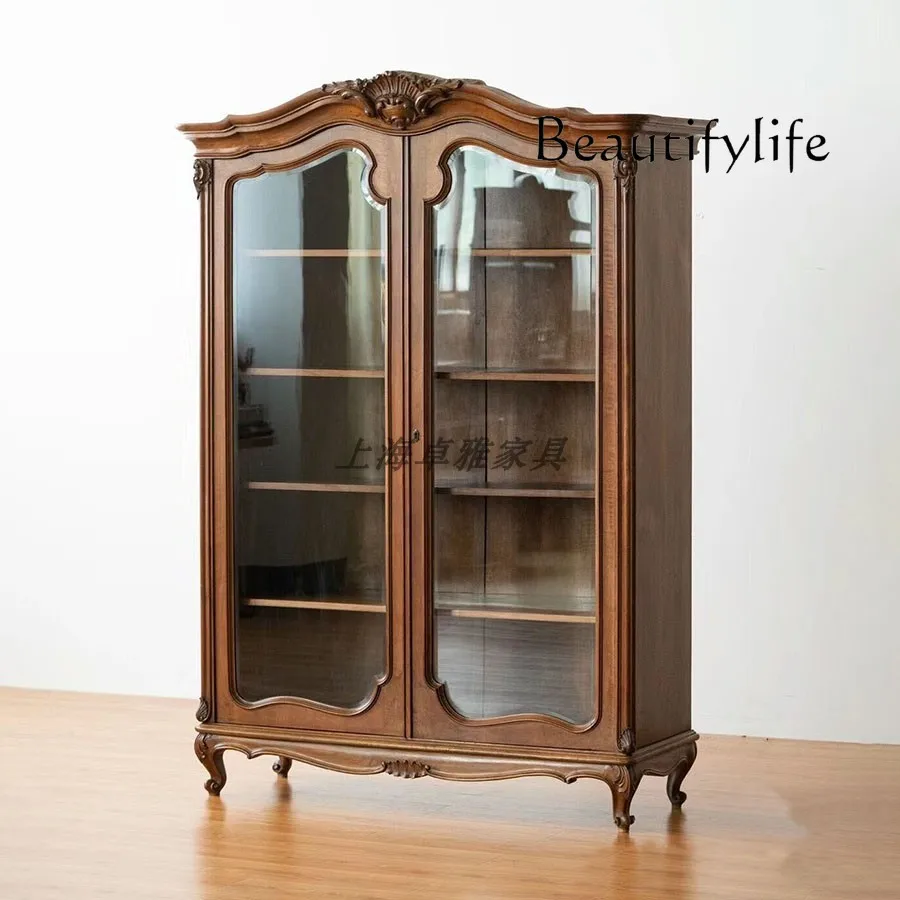 

European-style household retro solid wood carving old display cabinet French classical antique wine cabinet entrance