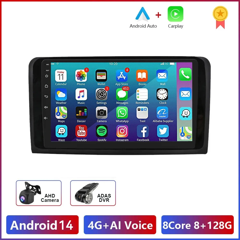 

For Mercedes Benz M-Class W164 GL-Class X164 ML GL Car Radio CarPlay Android Auto GPS 4G+WIFI DSP IPS RDS SWC Mirror link