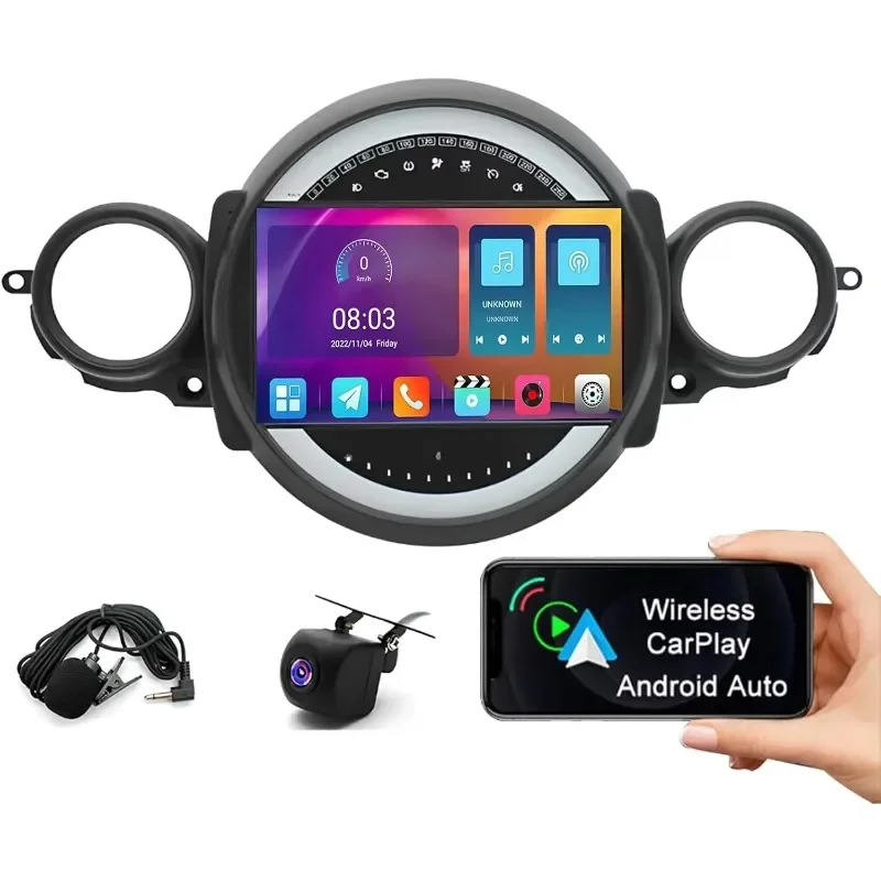 ل 2007-2014 BMW Mini Cooper R56 Android 13 نظام ملاحة داخل السيارة 9 بوصة مدمج مع CarPlay + Android Auto / 2 + 32G
