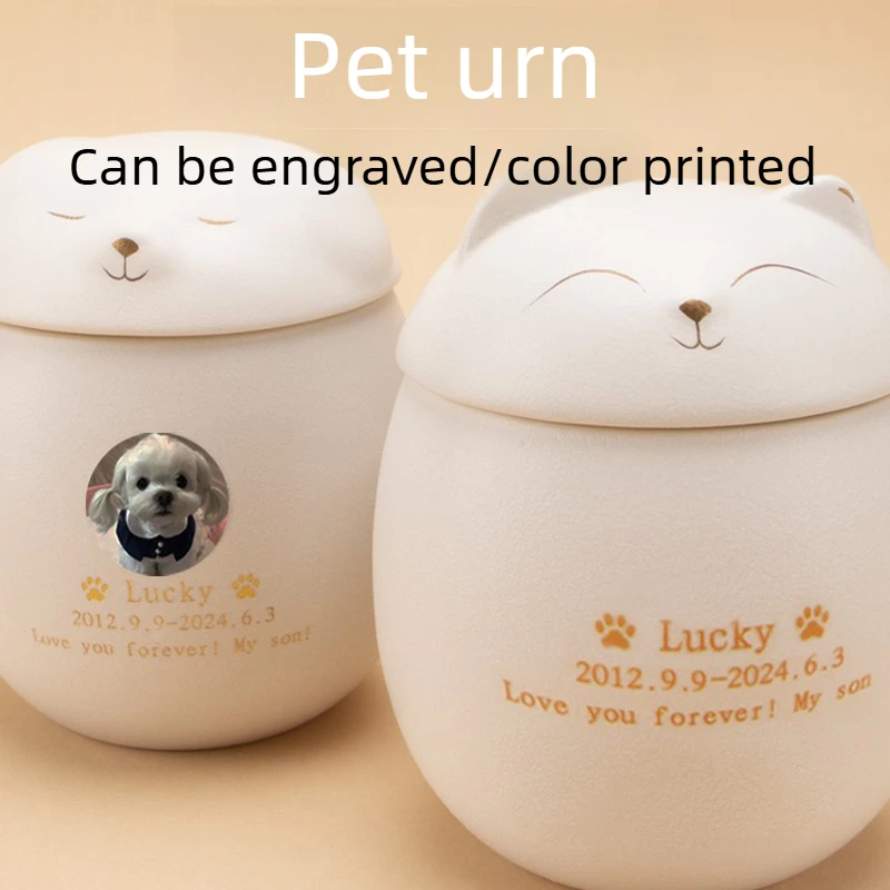 

Custom Personalized Ceramic Pet Urn for Cats Dogs Seal Moisture Proof Engraved Text Printed Photo Pet Casket Urn