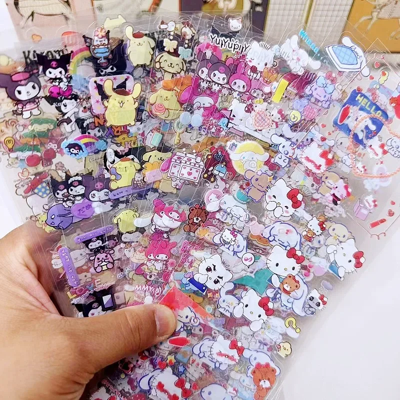 20sheets PET kawaii Cartoon Hello Kitty Stickers Cute Kuromi My Melody Cartoon Assembly Stickers Kids Toys Girls Party Gifts