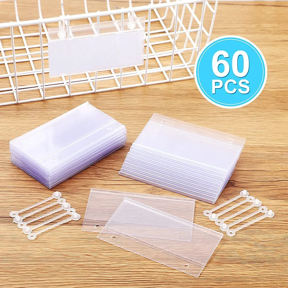 Plastic Label Holders Price Tag Ticket Hanger Clips with Easy Button Design Lock Closure for Basket Market Grocery (60)