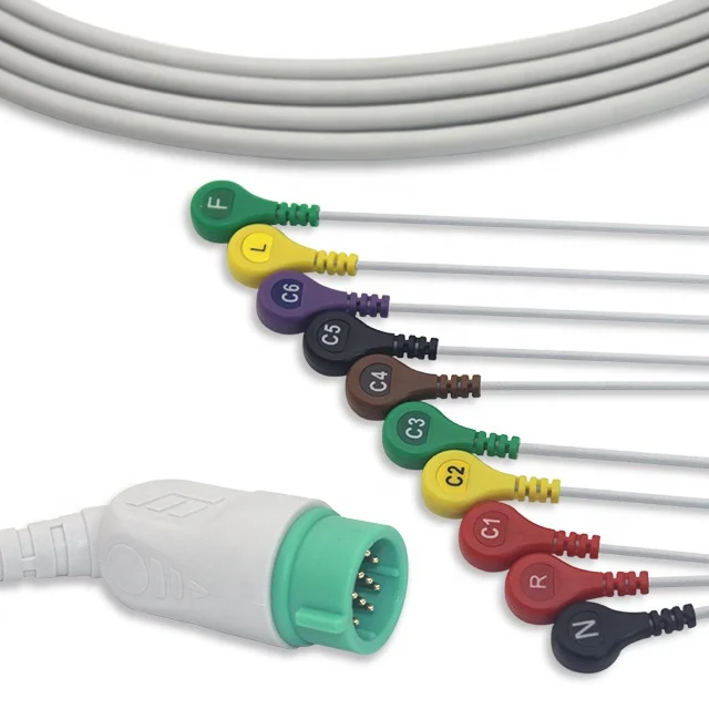Physiotherapy Lifebuoy 15 Lifepak 20 One-piece 12-lead ECG cable with snap and clip connectors
