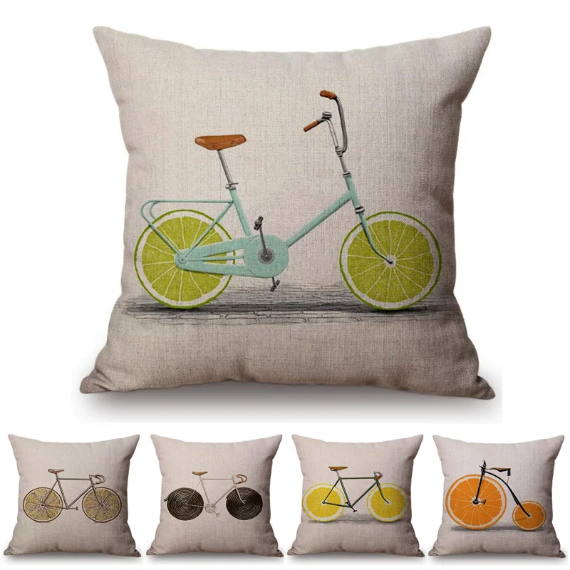Modern Fruits Pattern Design Throw Pillow Case Pear Lemon Bicycle Summer Harmony Car Sofa Decoration Cushion Cover cojines