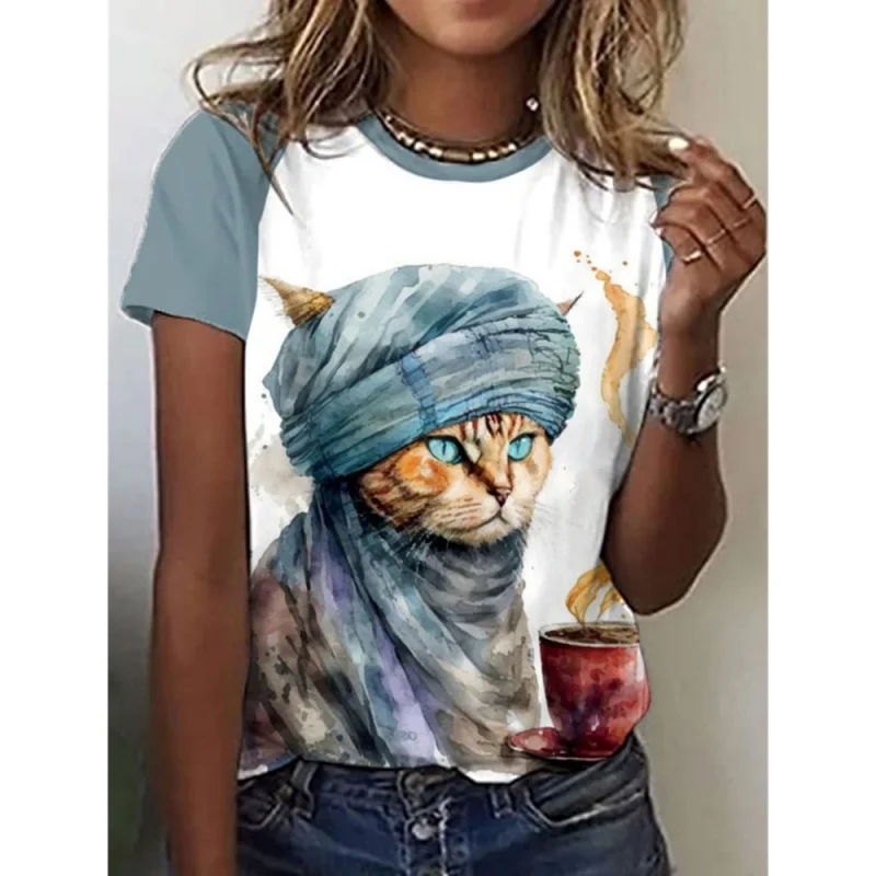 Cat Fox Sloth Pattern T Shirt For Women Fun Animal 3D Printed Short Sleeves Summer Loose T-Shirts O-Neck Tops Tees Streetwear