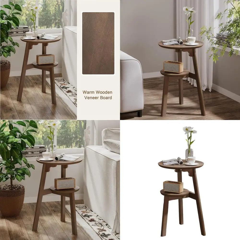 

Compact Walnut 2-Tier End Table for Small Spaces, Multipurpose Side Table with Nightstand Function