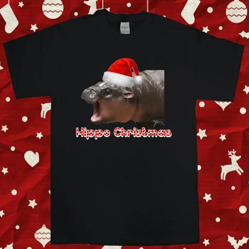 Hippo Christmas Moo Deng Pygmy Hippopotamus Christmas T-Shirt