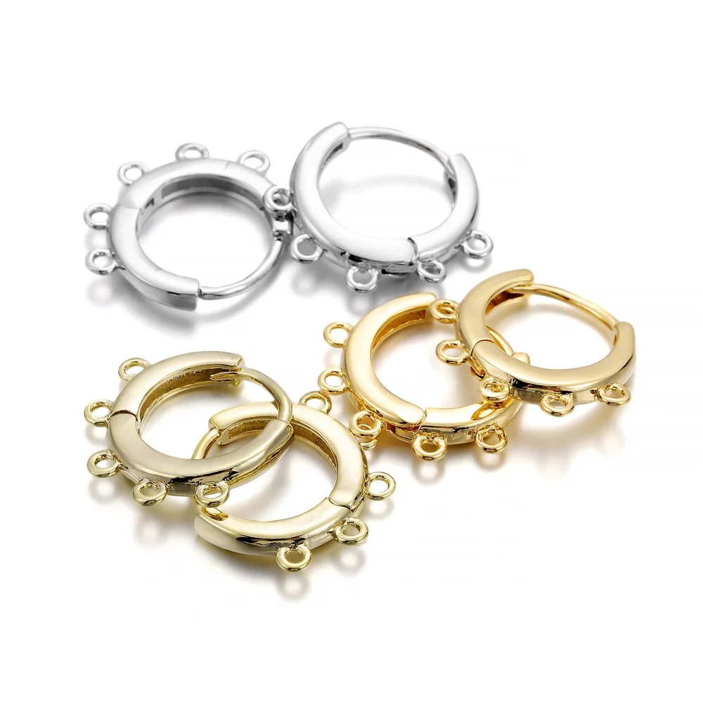 8Pcs 13MM 18K Gold Hoop Earrings Lightweight Click-Top Round French Lever Back Ear Wire With 5 Holes For DIY Jewelry Supplies