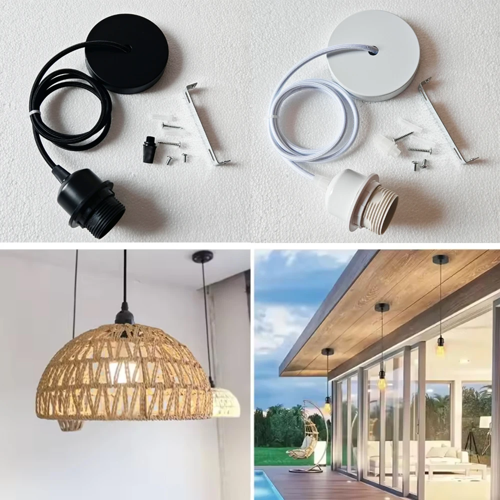 DIYヴィンテージE26/E27吊り下げランプホルダー、ケーブル付き天井ランプホルダーソケット、北欧風ハーフ歯ランプシェードベース（ペンダントランプ用）