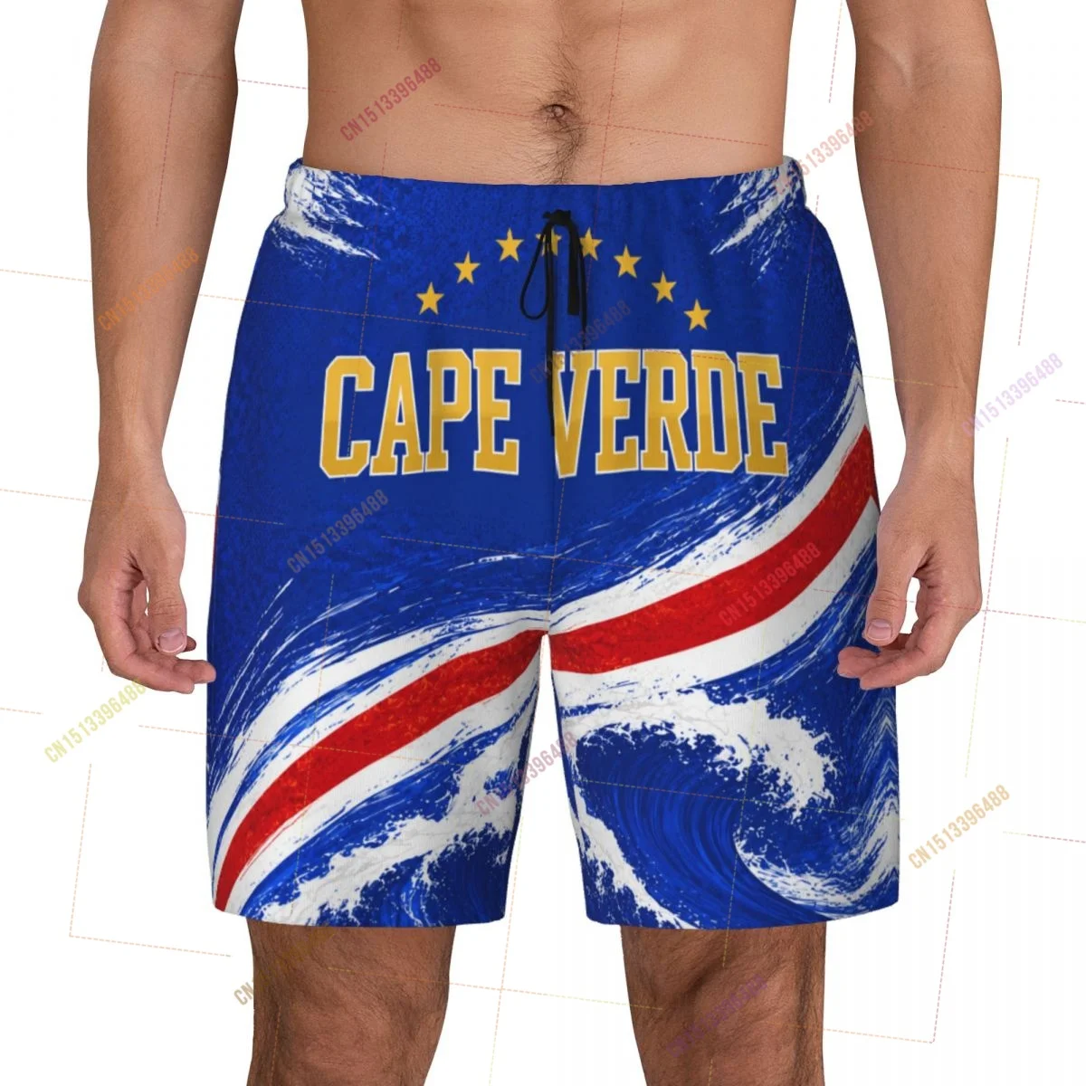 2026 Cape Verde Flag Top Print 3D Mens Swimming Trunks Hawaiian Bathing Beach 2 in 1 Quick-Dry Summer Swim Shorts With Pockets