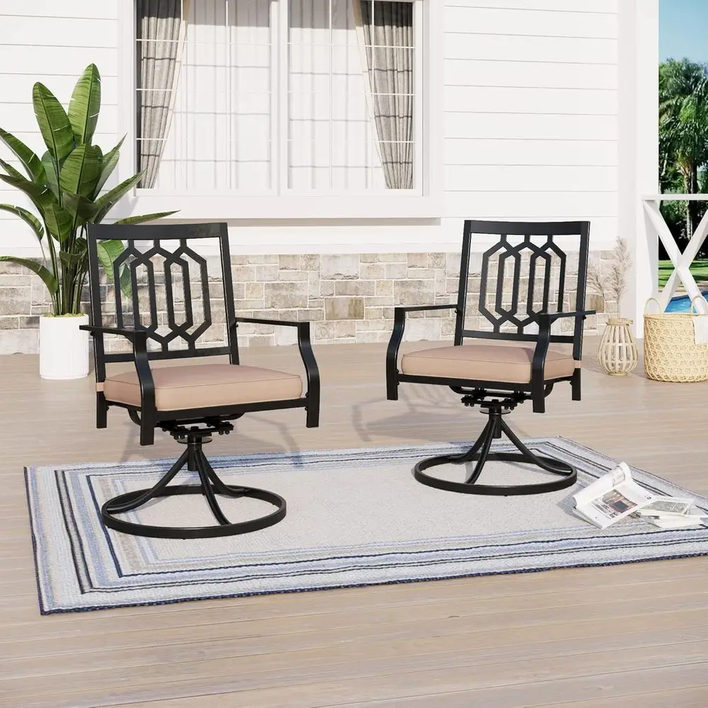 

Set of 2 Outdoor Metal Swivel Rocker Chairs with Cushions for Patio, Garden, or Bistro, Supports 300 lbs
