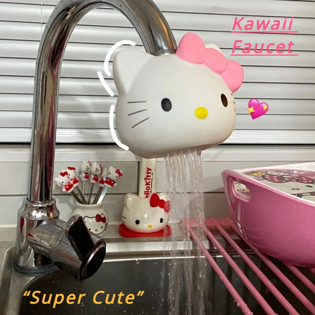 Creative Hello Kitty Kitchen Shower Faucet Kawaii Splash-proof Faucet Filter Household Rotatable Faucet Filter Home Goods Gift