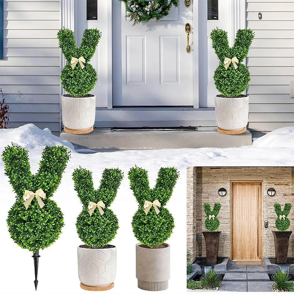 

Easter Rabbit Topiary Tree Pot Sunburn Resist Simulation Bunny Plant Waterproof for Outdoor Indoor Yard Lawn Festival Decoration