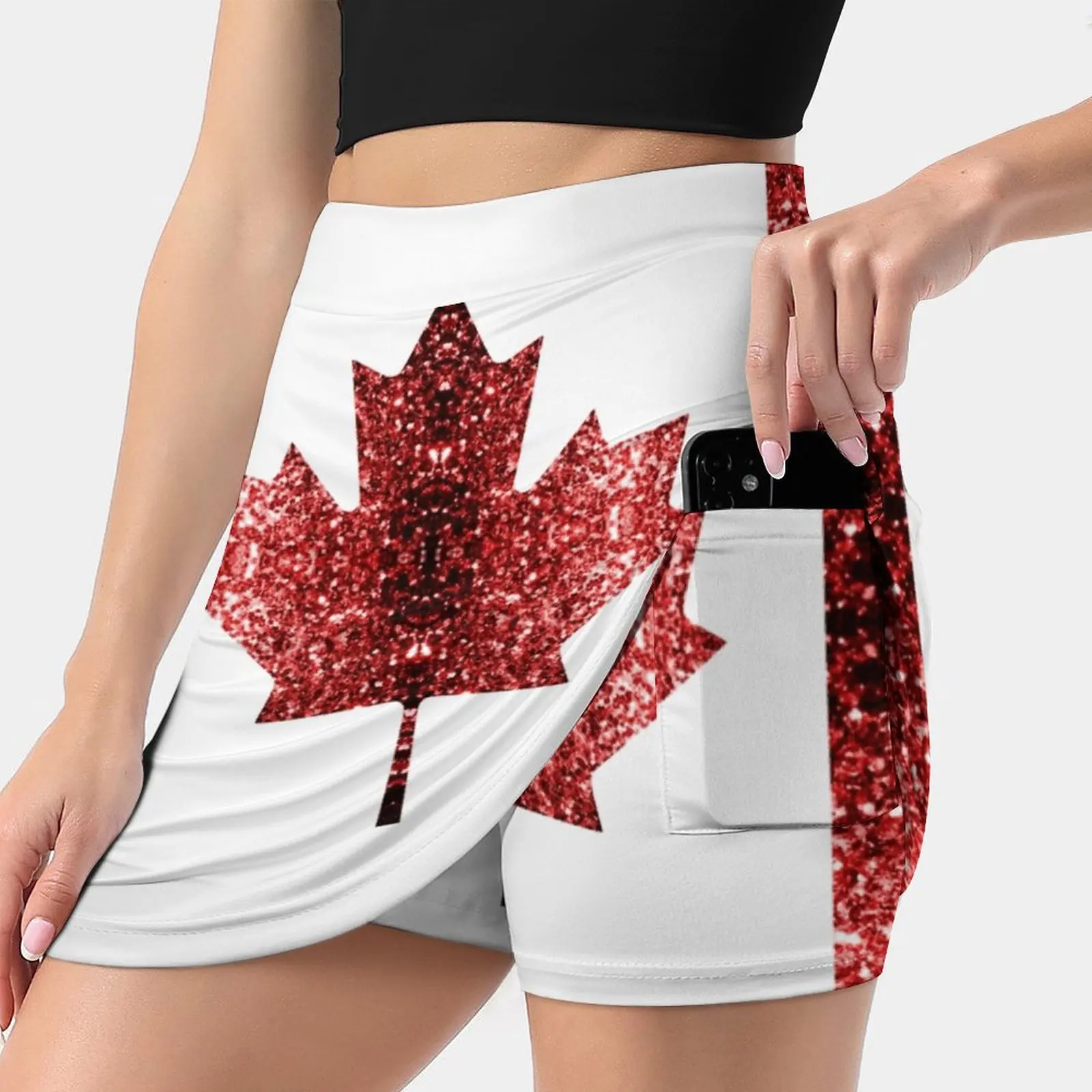 Canada Flag Red Faux Sparkles Women's skirt Y2K Summer Clothes 2022 Kpop Style Trouser Skirt With Pocket Canada Flag Canada