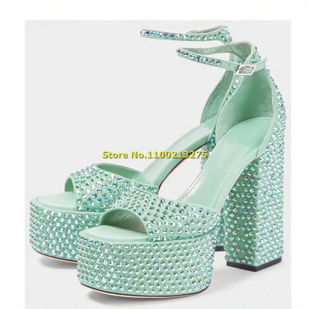 

Розовые сандалии с хрустальными украшениями на блочном каблуке и платформе, серебристые, фиолетовые, ручной работы, с пряжкой на щиколотке и ремешком, с открытым носком, 2024, летние сандалии