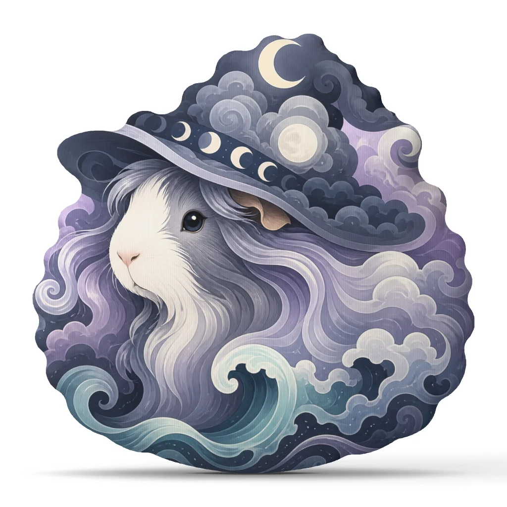 Cute Celestial Moon Witch Guinea Pig Throw Pillow Shaped Plush Cushion Fantasy Home Decor Sofa Accent Gift for Animal Lovers