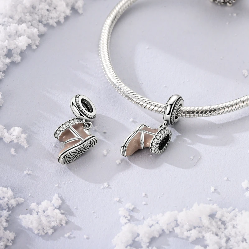 Abalorios de plata de ley 925 originales, cuentas de copo de nieve de invierno, muñeco de nieve, pingüino Igloo, colgante apto para pulsera, dijes, regalo de joyería para mujer