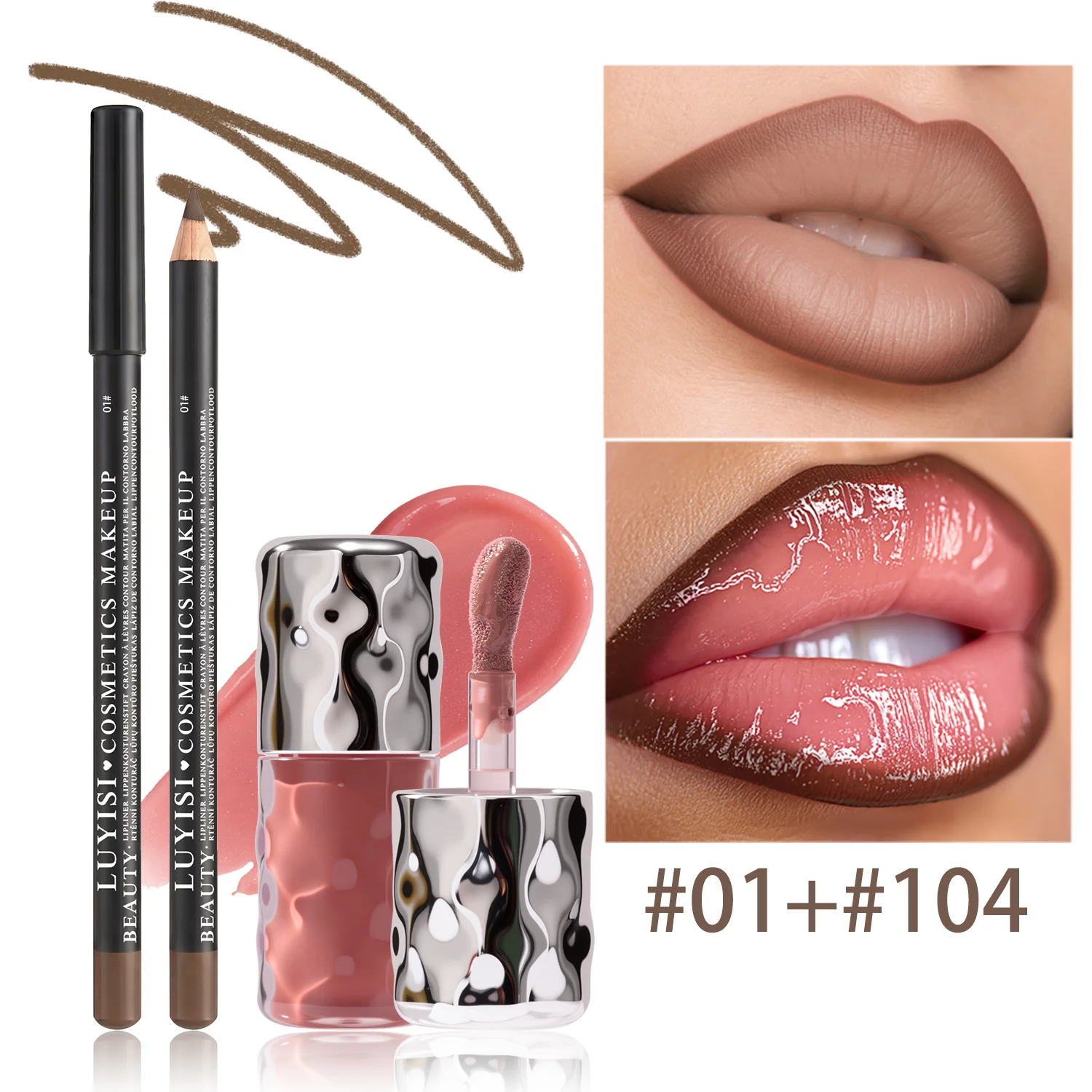 Dairy Lip Kit Set-1pc Matte Lip Liner+1pc Hydrating Lip Gloss, Assorted Color Velvet Definition&Glassy Shine, Nourishing Formula