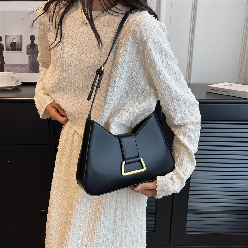 MOODS Branded Shoulder Bags For Women 2023 Luxury Designer Purse And Handbags Pure Color PU Leather Underarm Side Bag Sac A Main