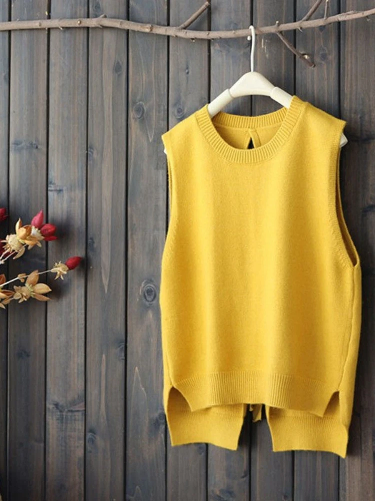 Women Spring Autumn Loose Casual Korean Style Knitted Vests Female Sleeveless Shrug Sweaters Ladies Solid Pullovers Z104