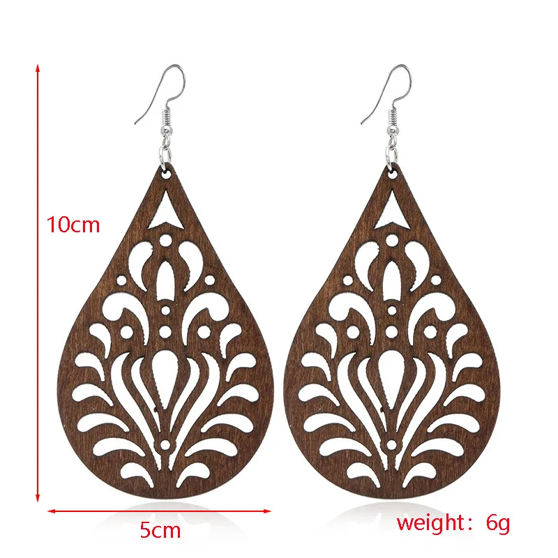 SOMESOOR Fashion African Ethnic Wooden Drop Earrings Jewelry For Women Gifts Laser Cutting Leaf Flower Circle Simple Wood Dangle