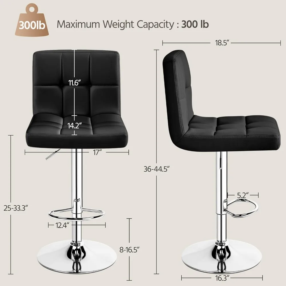 PU Leather Swivel Barstools, Height Adjustable Counter Chairs, Modern Stools with Back for Bar Kitchen Island Dining Room