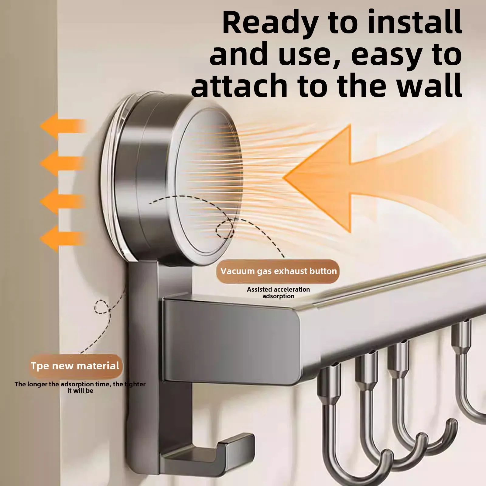 Suction Cup, Kitchen Hook, Non-Punching Rod, Knife Holder, Spatula, Spoon, Knife, Multi-Functional Shelf, Wall-Mounted Shelf