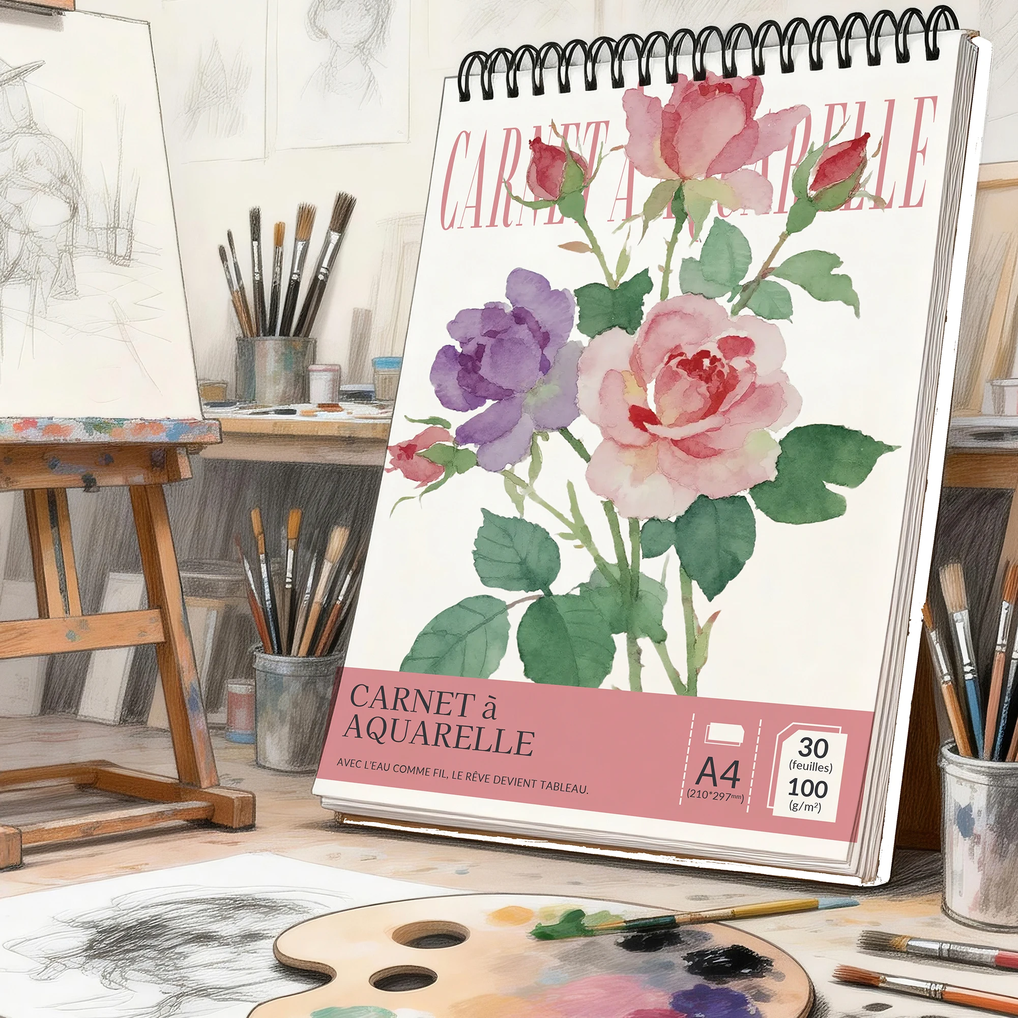 

Альбом для акварели на спирали, формат А4, бумага 300 г/м², безкислотная, с розовым и фиолетовым цветочным узором