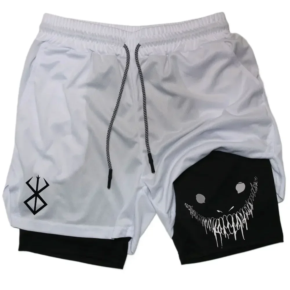 Men\'s Gym Performance Shorts Anime Berserk Print 2 In 1 Shorts Quick-Drying Jogging Workout Sportswear Yoga Basketball Shorts
