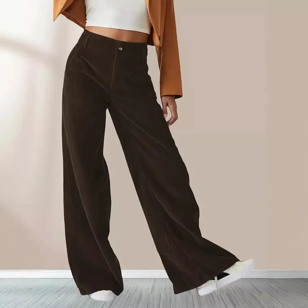 Women High Waist Straight Pants Solid Button Pockets Full Length Pant Casual Spliced Trousers Streetwear Lady Autumn Winter