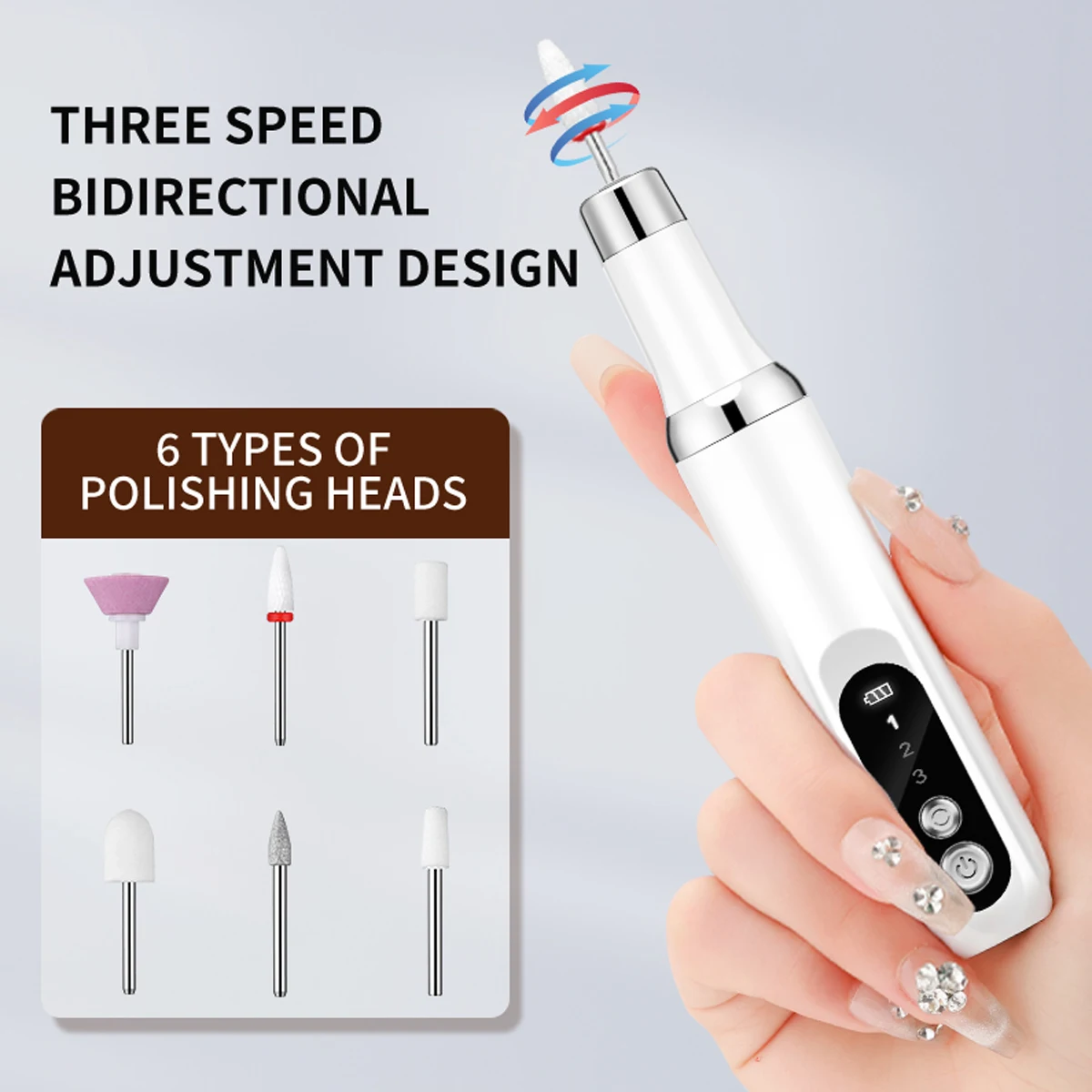 1PC Electric Nail Polisher Home Polishing Dead Skin Removal Manicure Machine 6 types of grinding head