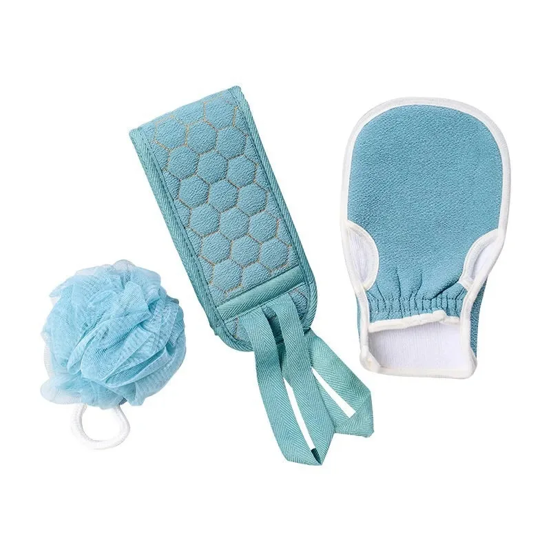 Bath Towel Gloves Bath Flower 3pcs/Set Thickened Stain Removal Combo Set Household Long Strip Back Rubbing Towel