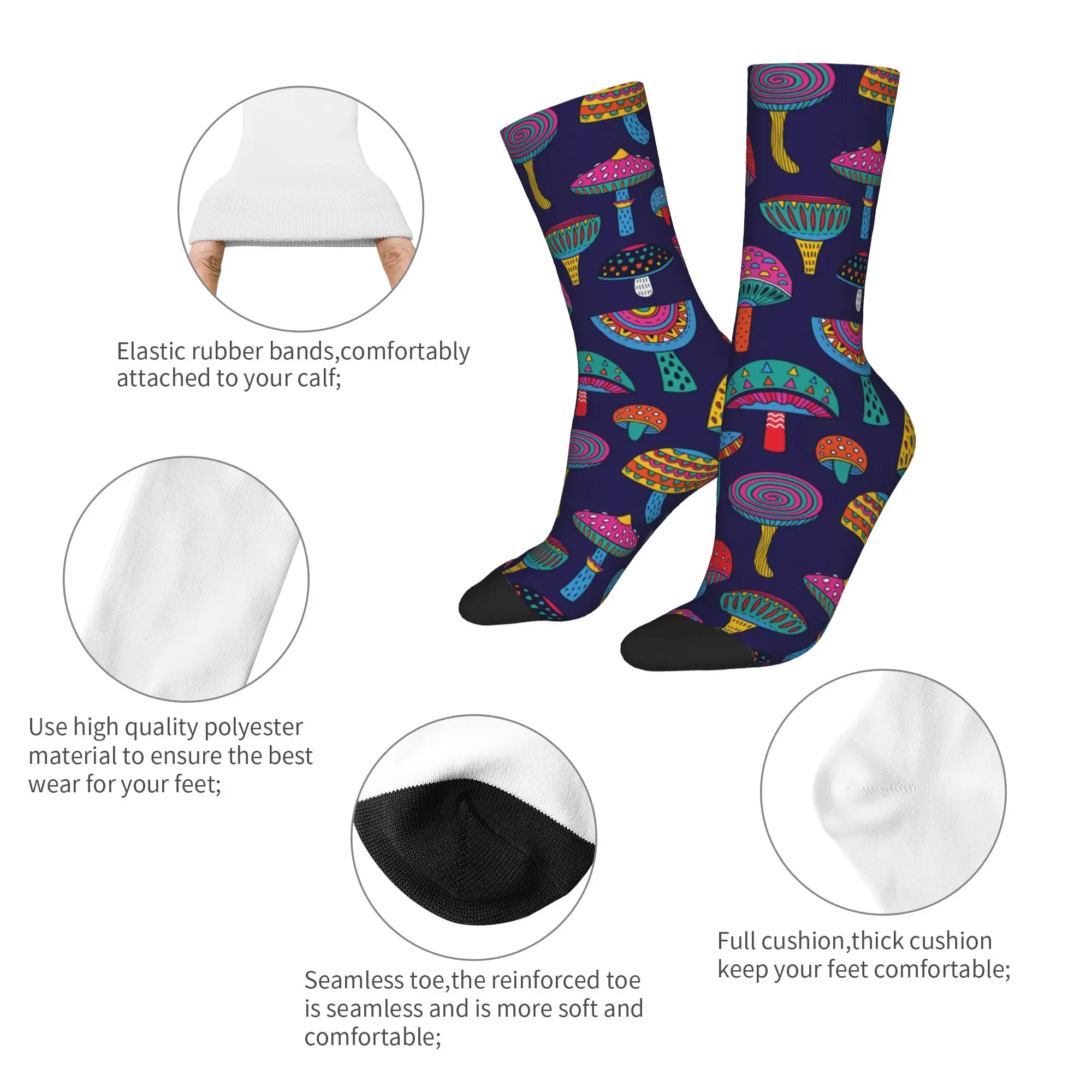 New Male Men Socks Casual Abstract Colorful Mushrooms Sock Polyester Ethnic Boho Graphic Women Socks Spring Summer Autumn Winter