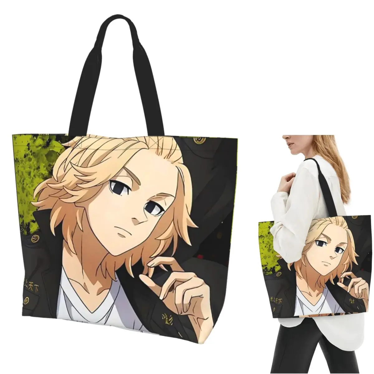 Anime Tokyo Revengers Kazutora Shopping Tote Bag Canvas Large Capacity Shoulder Bags Shopper Grocery Handbag for Women