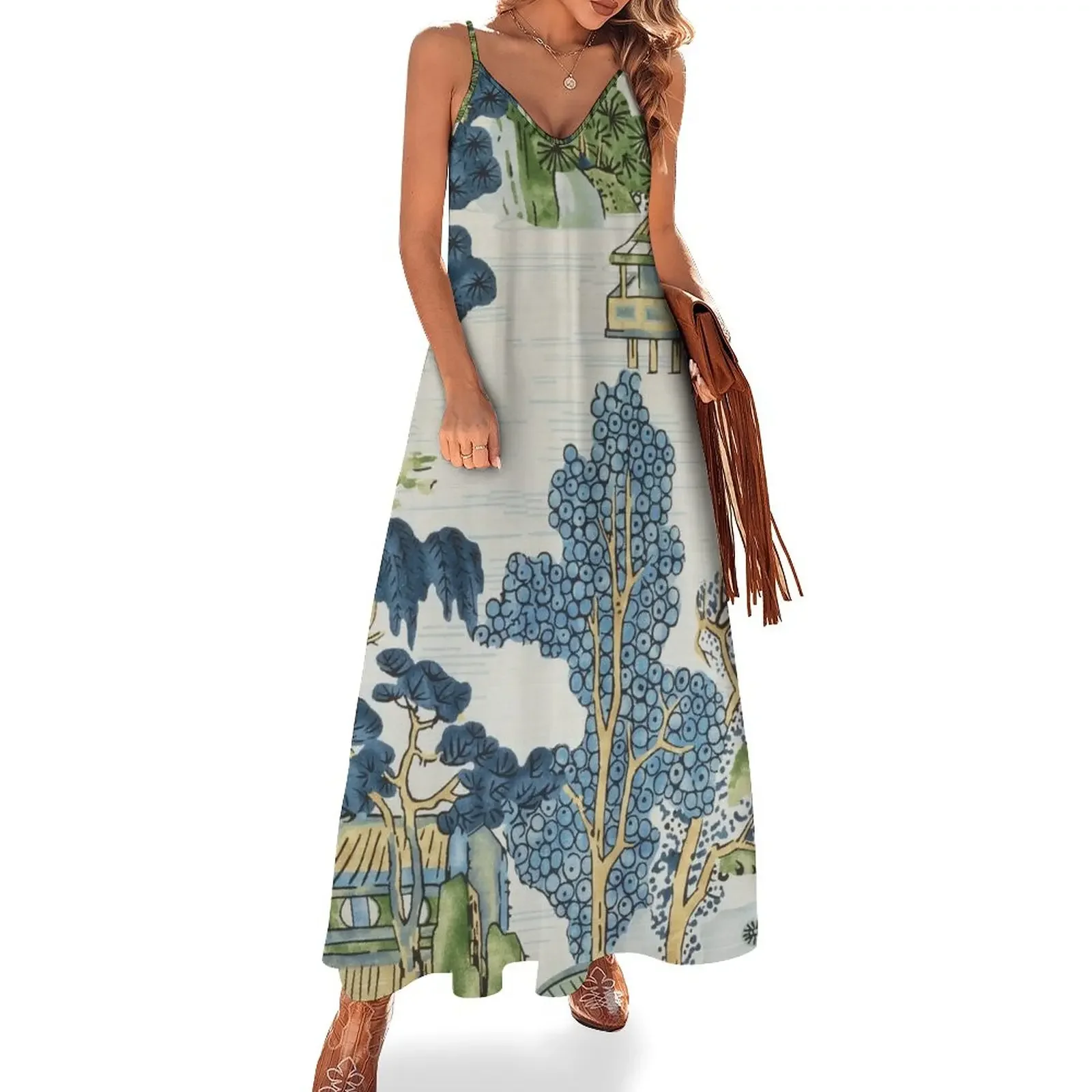 

Chinoiserie classic Sleeveless Dress Evening dresses birthday dress for women chic and elegant woman dress