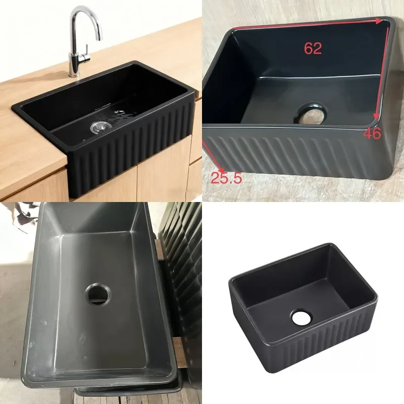 For American Retro Ceramic Undermount Kitchen Sink Large Single Bowl Embedded Basin Household Integrated Vegetable Washing