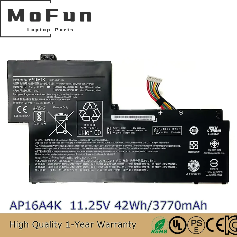 AP16A4K Battery For Acer ONE CLOUDBOOK 11 AO1-132 Swift SF113-31-P865 SF11 ASPIRE 11 AO1-132 N16Q9 NE132 KT.00304.003