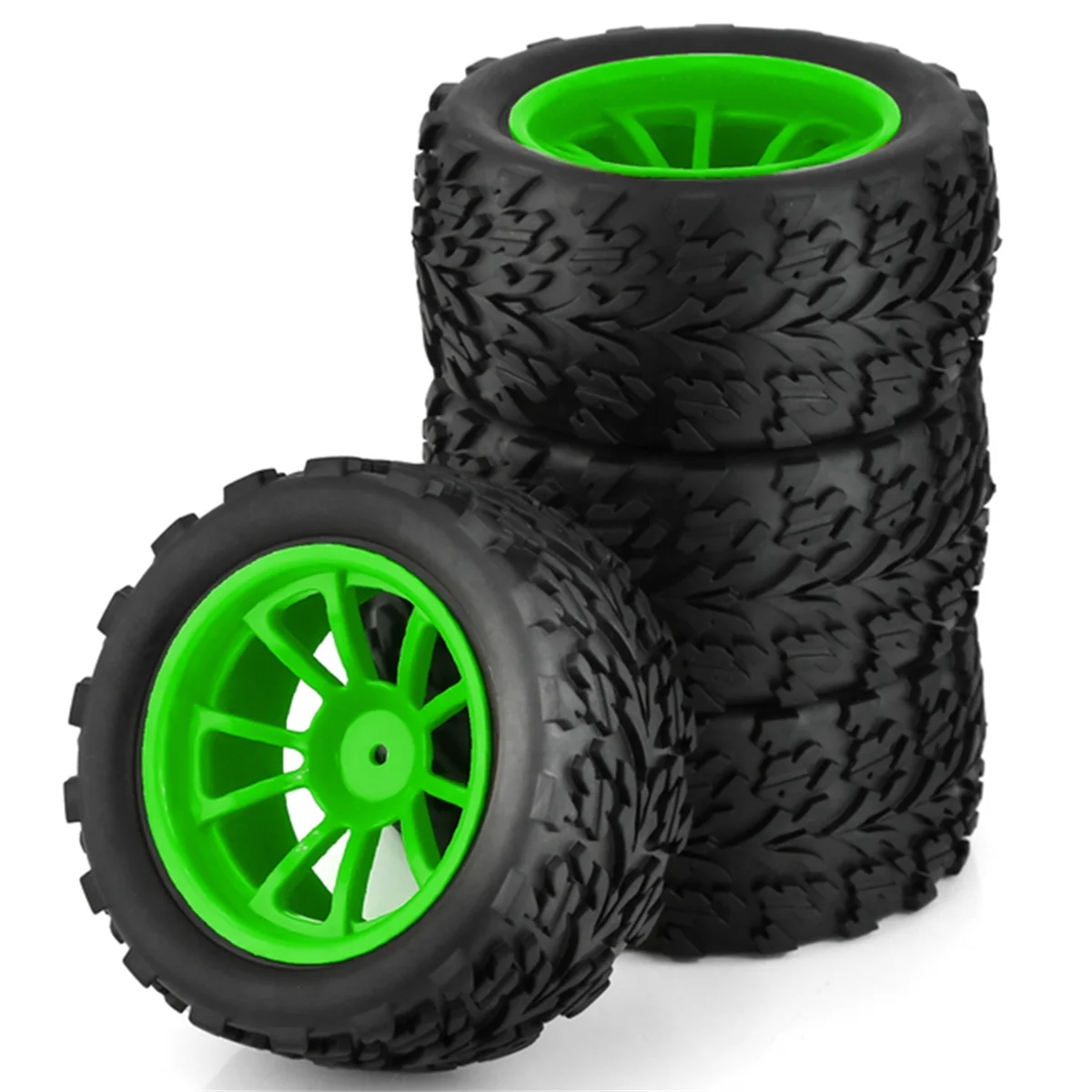 4Pcs 118MM 1/10 RC Monster Truck Buggy Tire Tyre Wheel Foam Insert 12mm Hex for Traxxas Arrma Redcat HSP Tamiya, Green