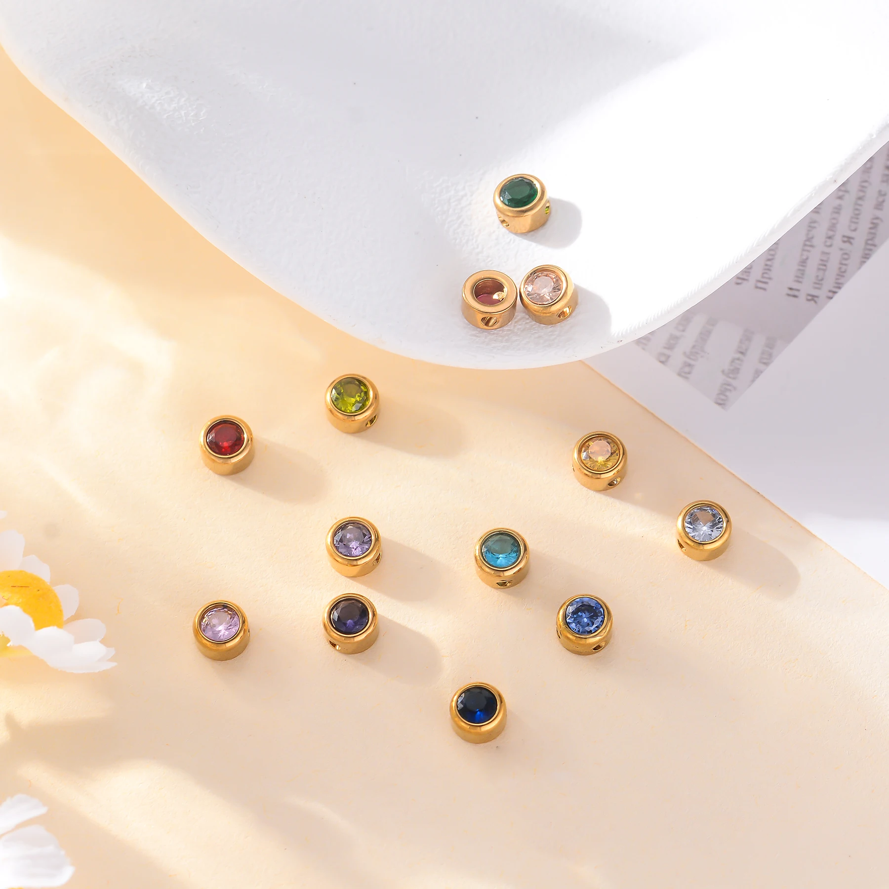 5 قطعة 6 مللي متر الفولاذ المقاوم للصدأ متعددة الألوان الزركون الخرز سحر قلادة للنساء DIY بها بنفسك مجوهرات قلادة سوار القرط الملحقات #4