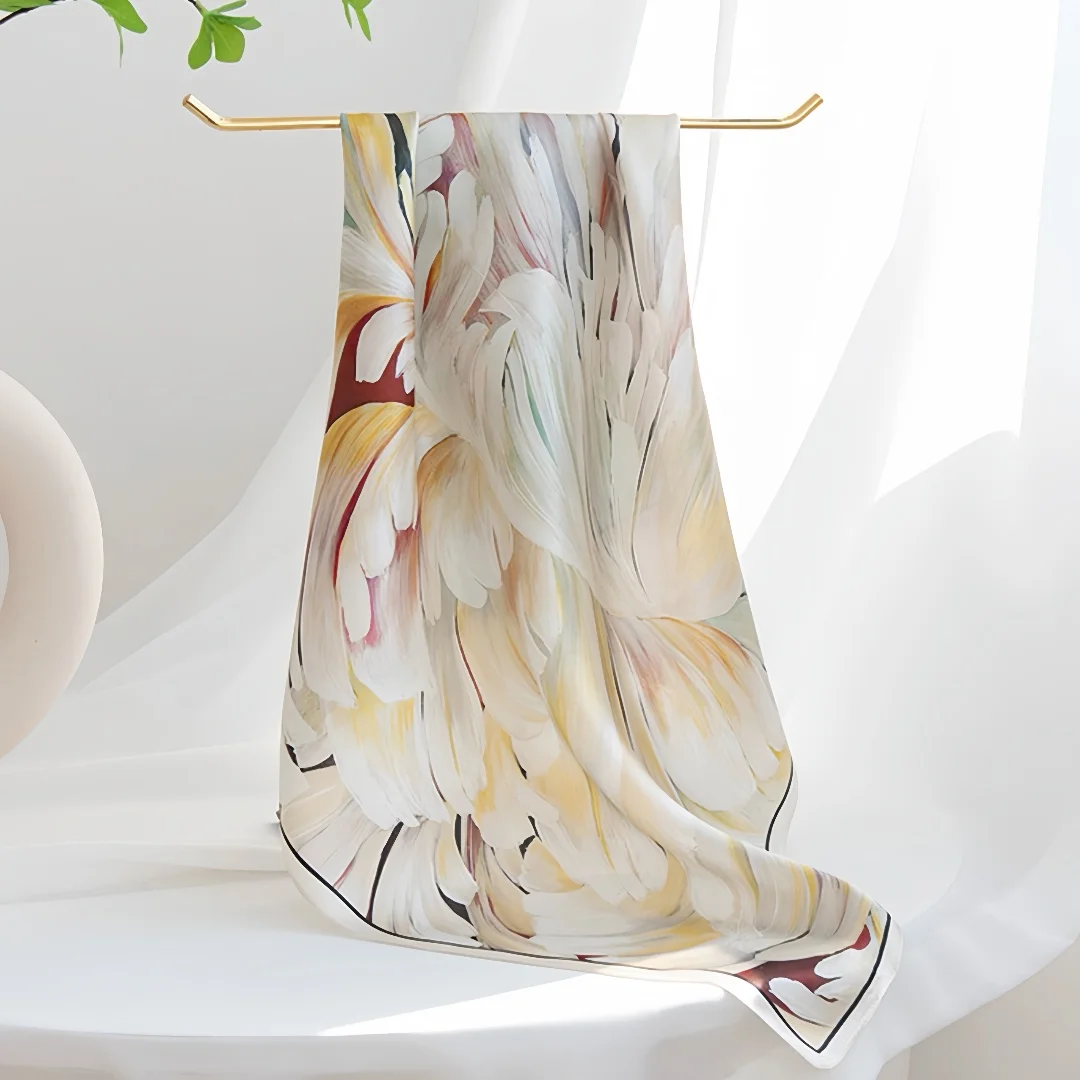 

Luxury 100% Mulberry Silk Floral Print Twill Square Scarf Women 53cm Versatile Bandana Neckerchief Fashionable Bag Scarf
