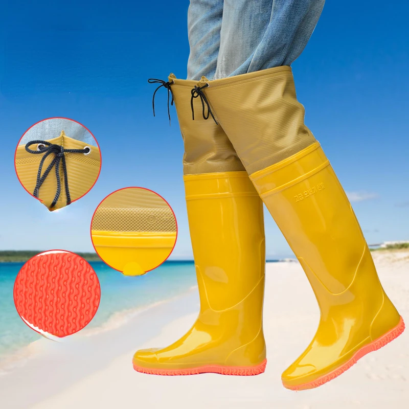 Women Men Fashion Waterproof Soft Rain Boots Unisex Outdoor Fishing Transplanting Rainboots Water Shoes Wellies Over-the-Knee