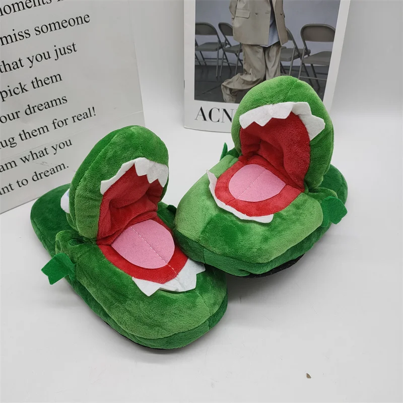 Women Crocodile Cotton Slippers With Moving Mouth Funny Non-slip Ladies Home Cotton Shoes Cute Gifts Girls Plush Toy Slipper