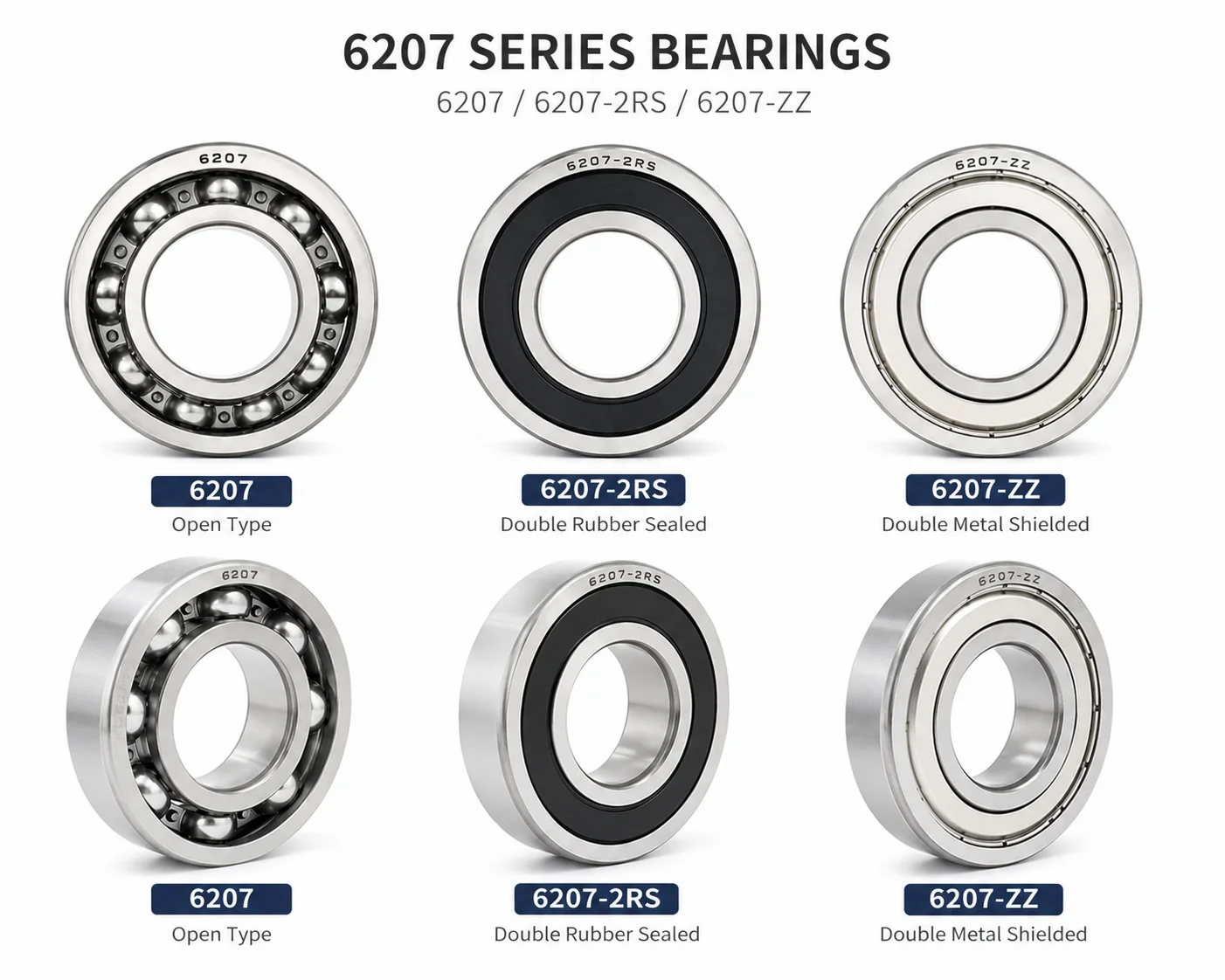 6207 Open Deep Groove Ball Bearing High Speed High Precision Wear Resistant For Motorcycle Motor Agricultural Industrial Machine