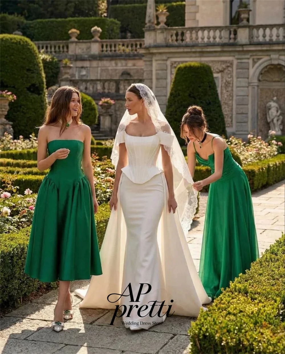AP pretti Elegant Off The Shoulder Two Piece Mermaid Wedding Dresses For Woman Satin With Train Bridal Gown Customized 2026