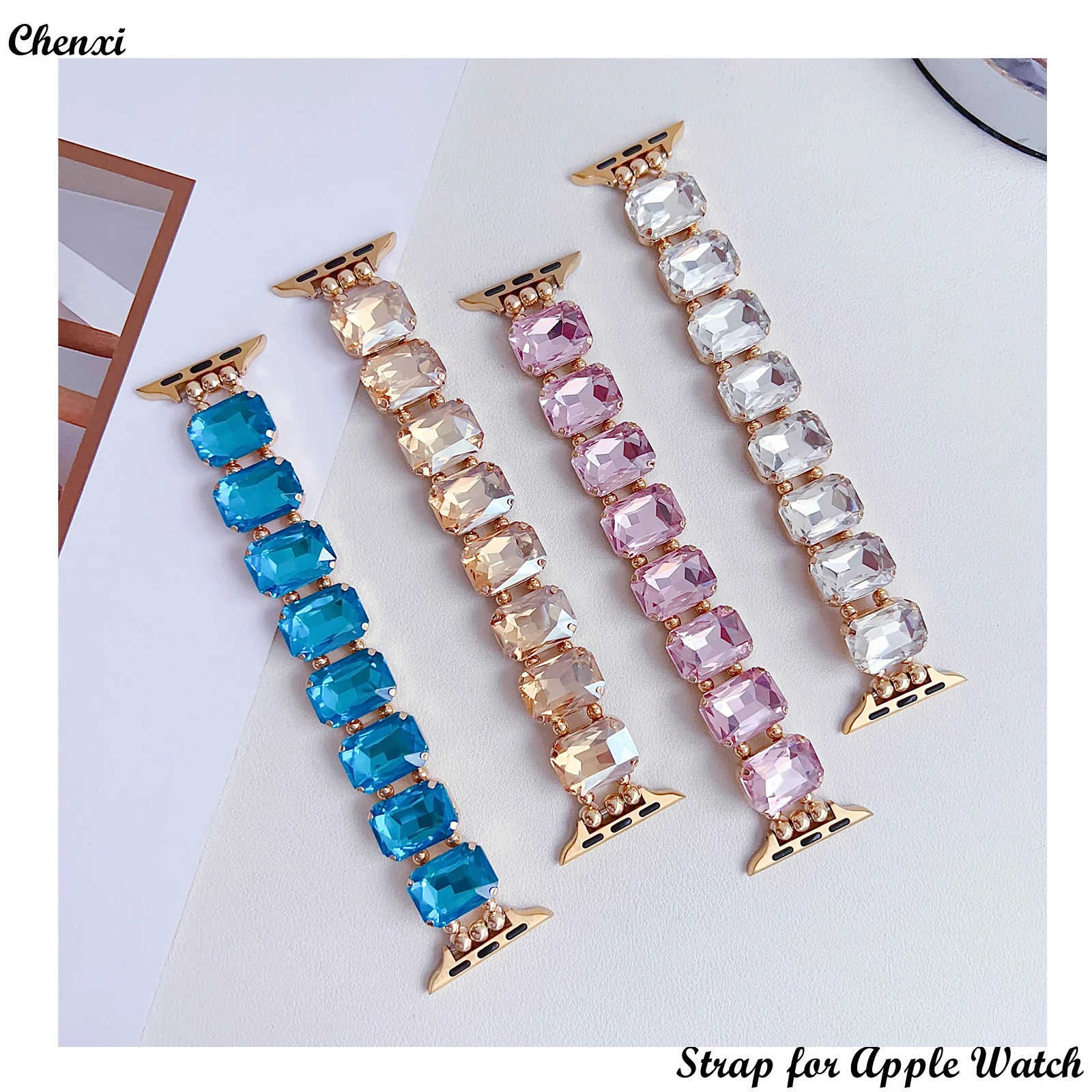 Zircon Strap for Apple Watch Band Jewelry Metal Bracelet Chain for Iwatch98765SE Ultra Women Elastic Gem Series40 41 42 44 45mm