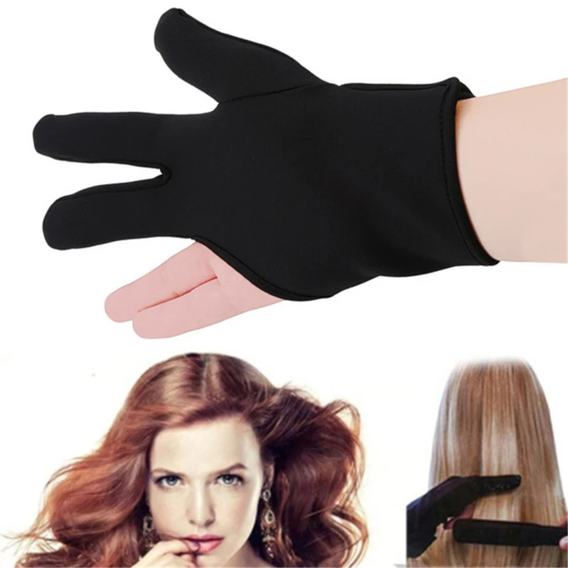 Black Heat Resistant Three Fingers Glove Hair Straightener Curling Hairdressing 3 Finger Gloves Hair Styling Tools