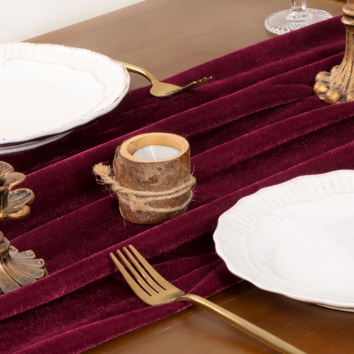 Luxury Burgundy Velvet Christmas Table Runner – 10-Foot Elegant Holiday Table Décor 4