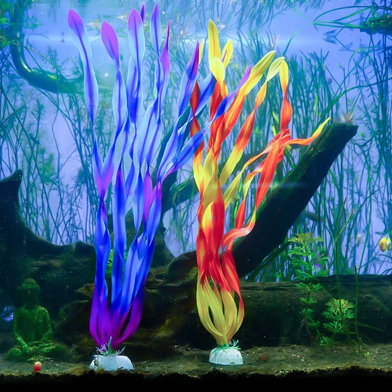 Medium Artificial Seaweed With Base Plastic Water Grass Aquarium Decoration Fake Kelp Fish Tank Landscape Ornament Safe For