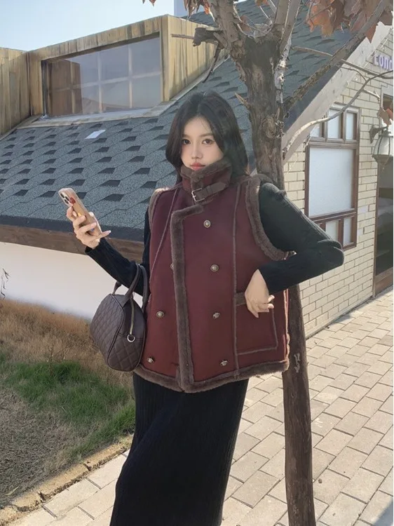 

plus Size Fashionable Fleece Lined Thickened Long Sleeve Dress And Vest Set for Women Stylish Winter Outfit Korean Style Loos...