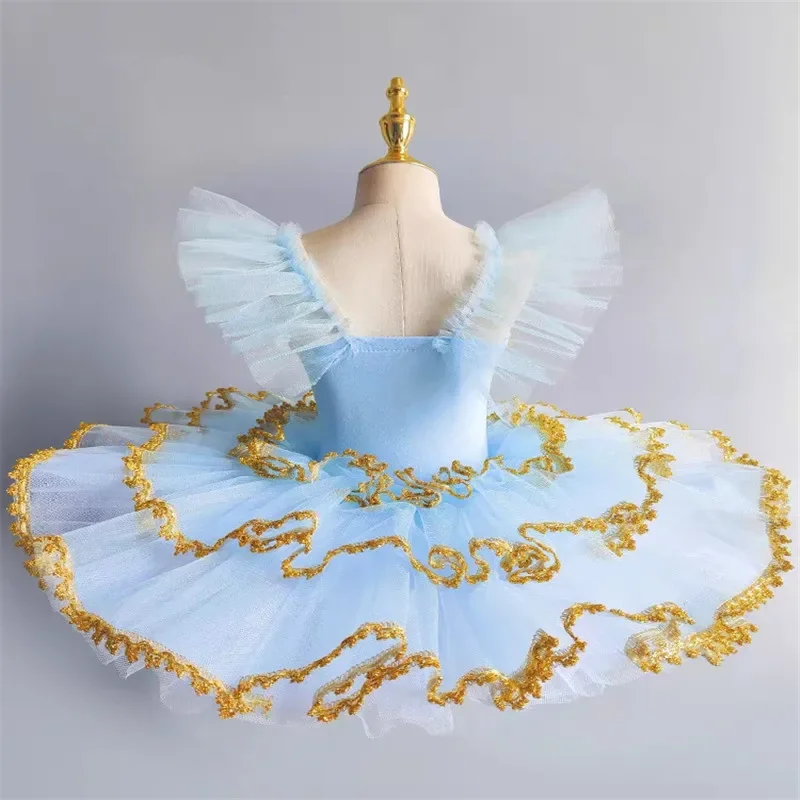 الجنية حفلة موسيقية جديد راقصة الباليه زي الاطفال الأزرق مطرزة زهرة فستان الفتيات ملابس الرقص الجمباز رداء رقص الباليه توتو فستان